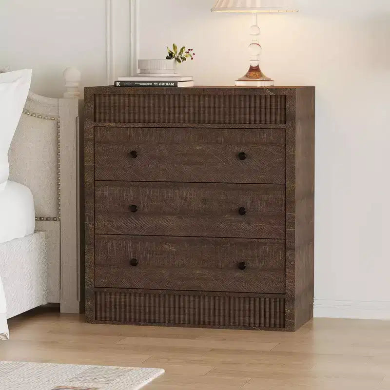 COZONY 3/5 Drawer Dresser, Wide Fluted Wooden Storage Cabinet with Smooth Glide Drawers, Modern Wooden Nightstand