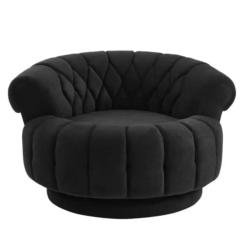 Modern Swivel Accent Chair with Thick Cushioning, Chenille Round Club Chair, 360 Rotating Barrel Chair for Living Room or Apartment-Panipeachy