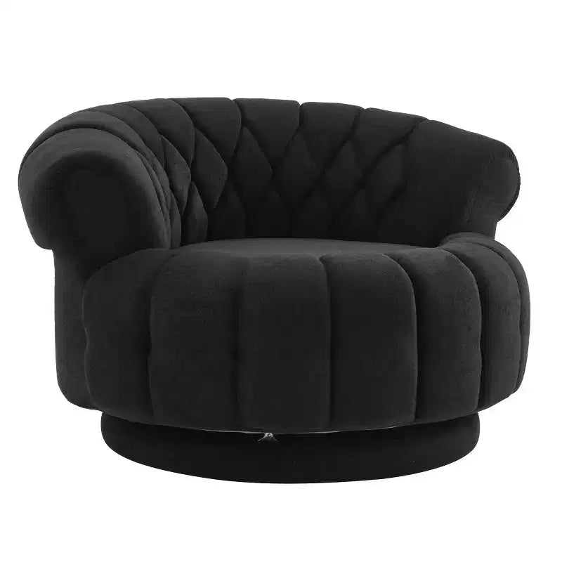 Modern Swivel Accent Chair with Thick Cushioning, Chenille Round Club Chair, 360 Rotating Barrel Chair for Living Room or Apartment-Panipeachy