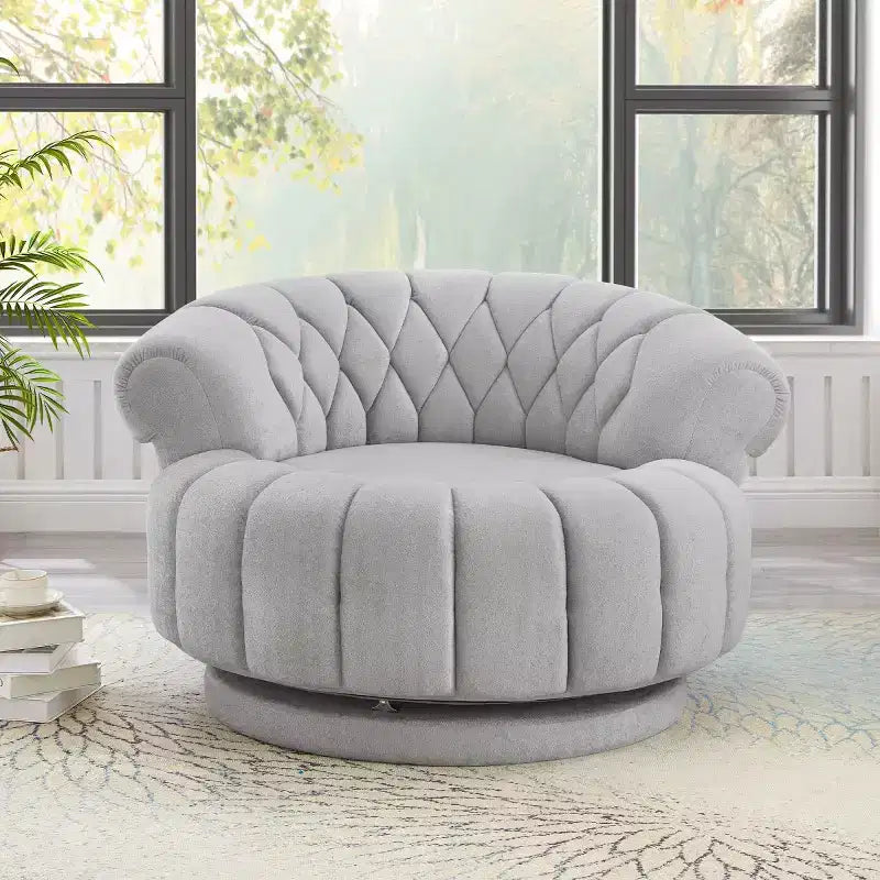 Modern Swivel Accent Chair with Thick Cushioning, Chenille Round Club Chair, 360 Rotating Barrel Chair for Living Room or Apartment-Panipeachy