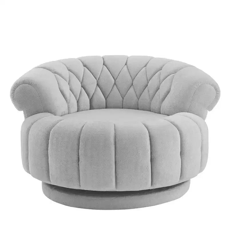 Modern Swivel Accent Chair with Thick Cushioning, Chenille Round Club Chair, 360 Rotating Barrel Chair for Living Room or Apartment-Panipeachy