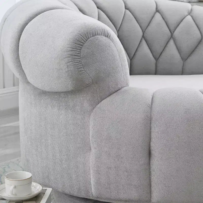 Modern Swivel Accent Chair with Thick Cushioning, Chenille Round Club Chair, 360 Rotating Barrel Chair for Living Room or Apartment-Panipeachy