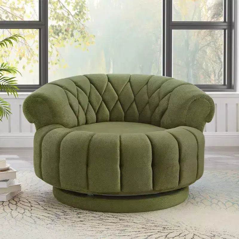 Modern Swivel Accent Chair with Thick Cushioning, Chenille Round Club Chair, 360 Rotating Barrel Chair for Living Room or Apartment-Panipeachy