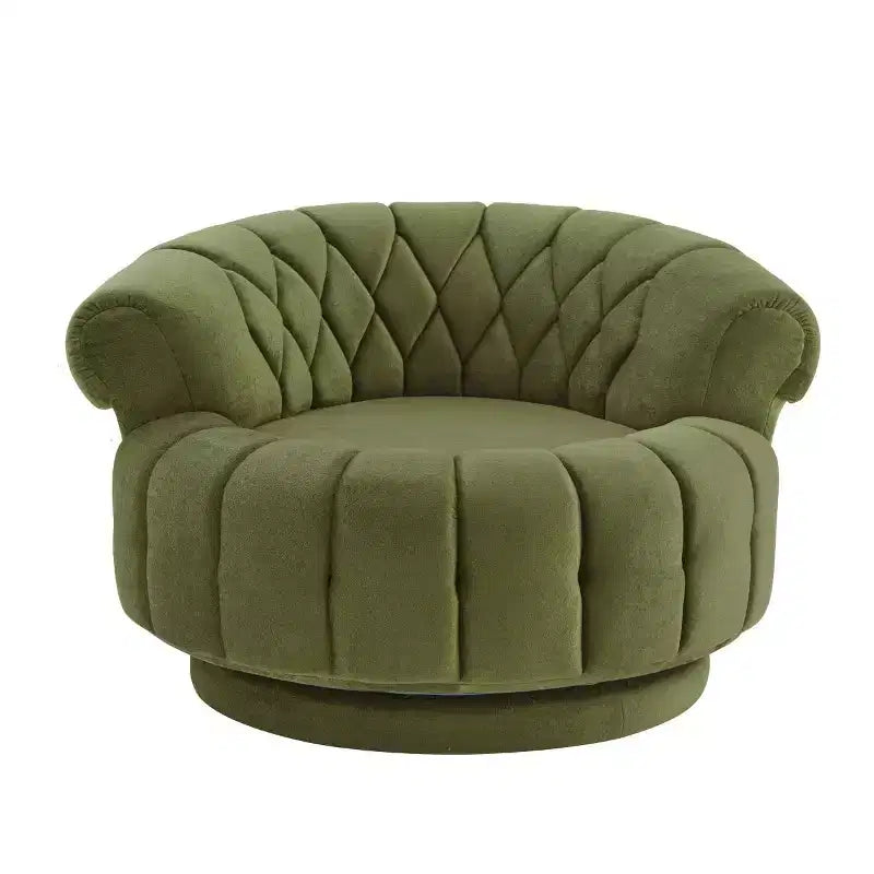 Modern Swivel Accent Chair with Thick Cushioning, Chenille Round Club Chair, 360 Rotating Barrel Chair for Living Room or Apartment-Panipeachy