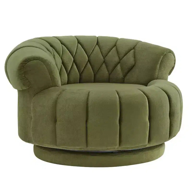 Modern Swivel Accent Chair with Thick Cushioning, Chenille Round Club Chair, 360 Rotating Barrel Chair for Living Room or Apartment-Panipeachy