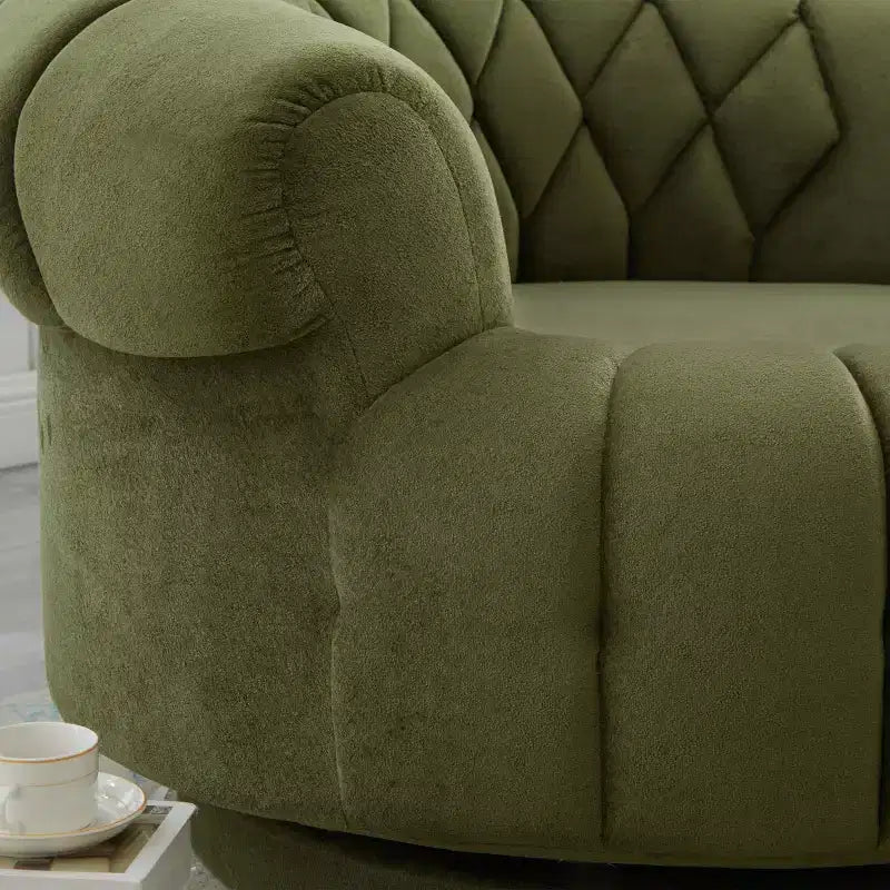 Modern Swivel Accent Chair with Thick Cushioning, Chenille Round Club Chair, 360 Rotating Barrel Chair for Living Room or Apartment-Panipeachy