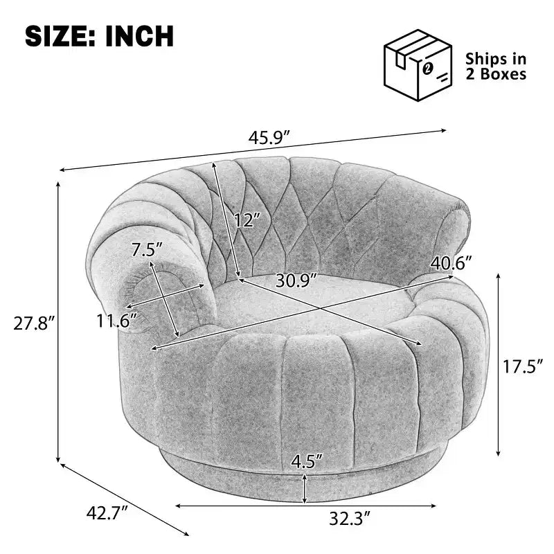 Modern Swivel Accent Chair with Thick Cushioning, Chenille Round Club Chair, 360 Rotating Barrel Chair for Living Room or Apartment-Panipeachy