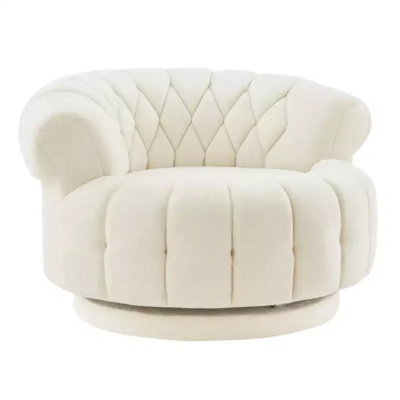 Modern Swivel Accent Chair with Thick Cushioning, Chenille Round Club Chair, 360 Rotating Barrel Chair for Living Room or Apartment-Panipeachy