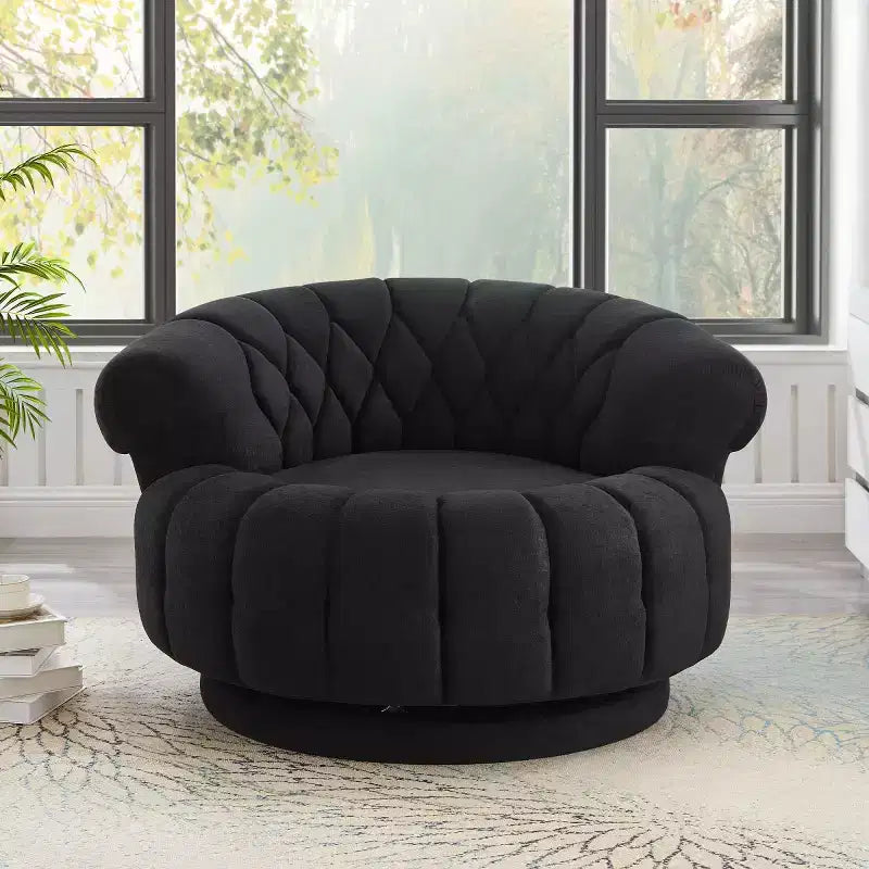 Modern Swivel Accent Chair with Thick Cushioning, Chenille Round Club Chair, 360 Rotating Barrel Chair for Living Room or Apartment-Panipeachy