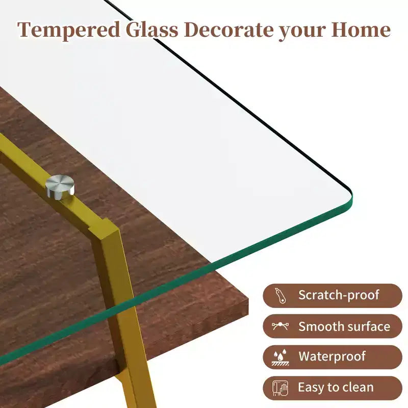 Rectangle Coffee TableGlass Coffee Table with Tempered Glass Top, Metal Legs, Modern Transparent Table for Living Room, Apartment, or Home