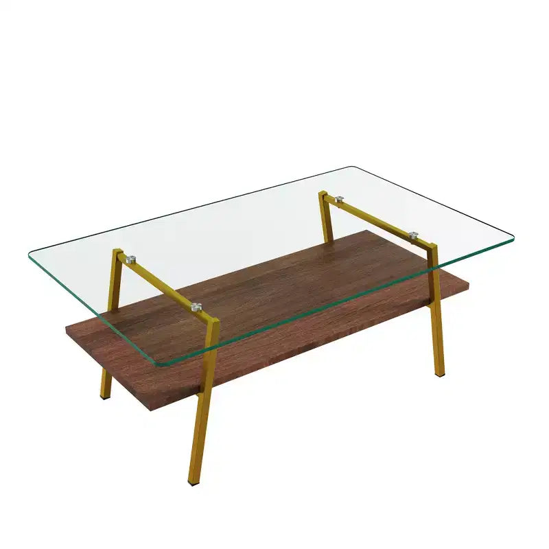 Rectangle Coffee TableGlass Coffee Table with Tempered Glass Top, Metal Legs, Modern Transparent Table for Living Room, Apartment, or Home