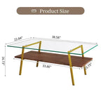 Rectangle Coffee TableGlass Coffee Table with Tempered Glass Top, Metal Legs, Modern Transparent Table for Living Room, Apartment, or Home