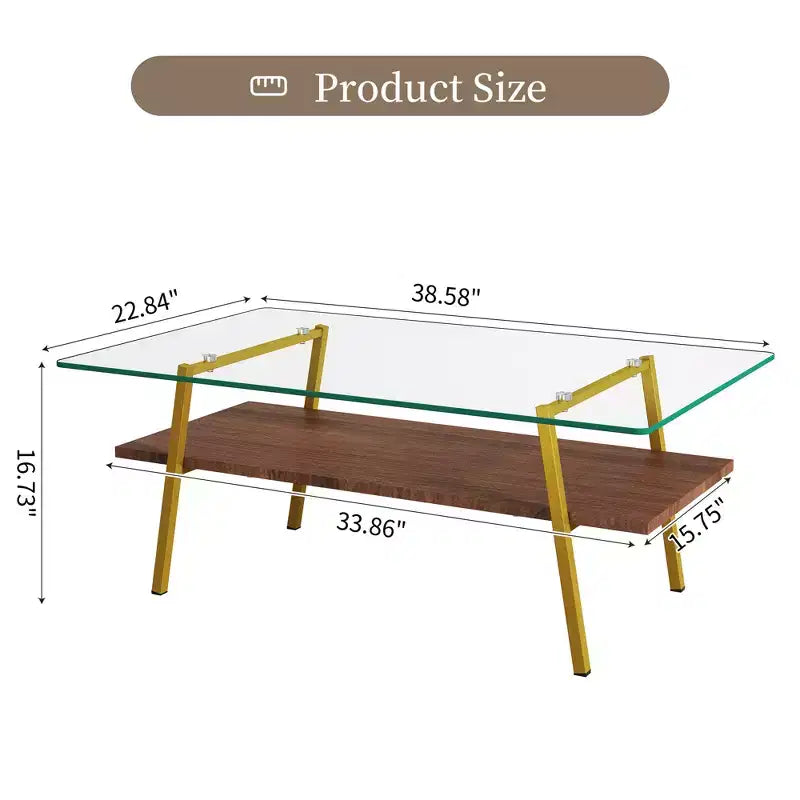 Rectangle Coffee TableGlass Coffee Table with Tempered Glass Top, Metal Legs, Modern Transparent Table for Living Room, Apartment, or Home