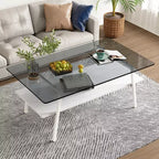 Rectangle Coffee TableGlass Coffee Table with Tempered Glass Top, Metal Legs, Modern Transparent Table for Living Room, Apartment, or Home
