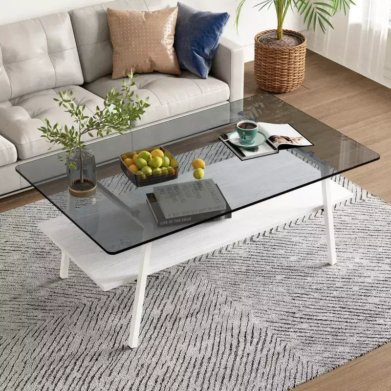 Rectangle Coffee TableGlass Coffee Table with Tempered Glass Top, Metal Legs, Modern Transparent Table for Living Room, Apartment, or Home