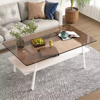 Rectangle Coffee TableGlass Coffee Table with Tempered Glass Top, Metal Legs, Modern Transparent Table for Living Room, Apartment, or Home