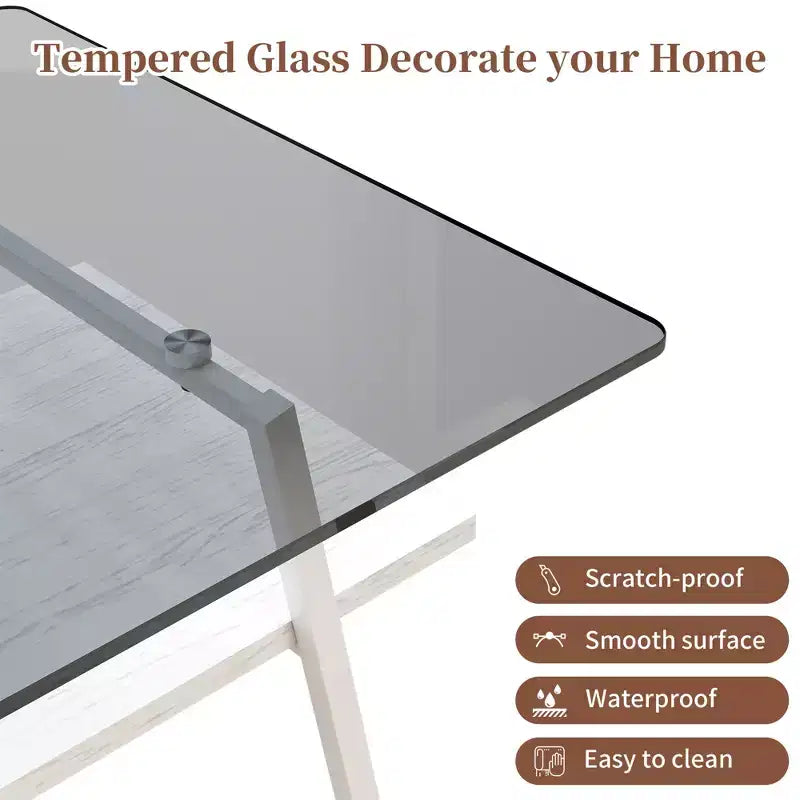 Rectangle Coffee TableGlass Coffee Table with Tempered Glass Top, Metal Legs, Modern Transparent Table for Living Room, Apartment, or Home