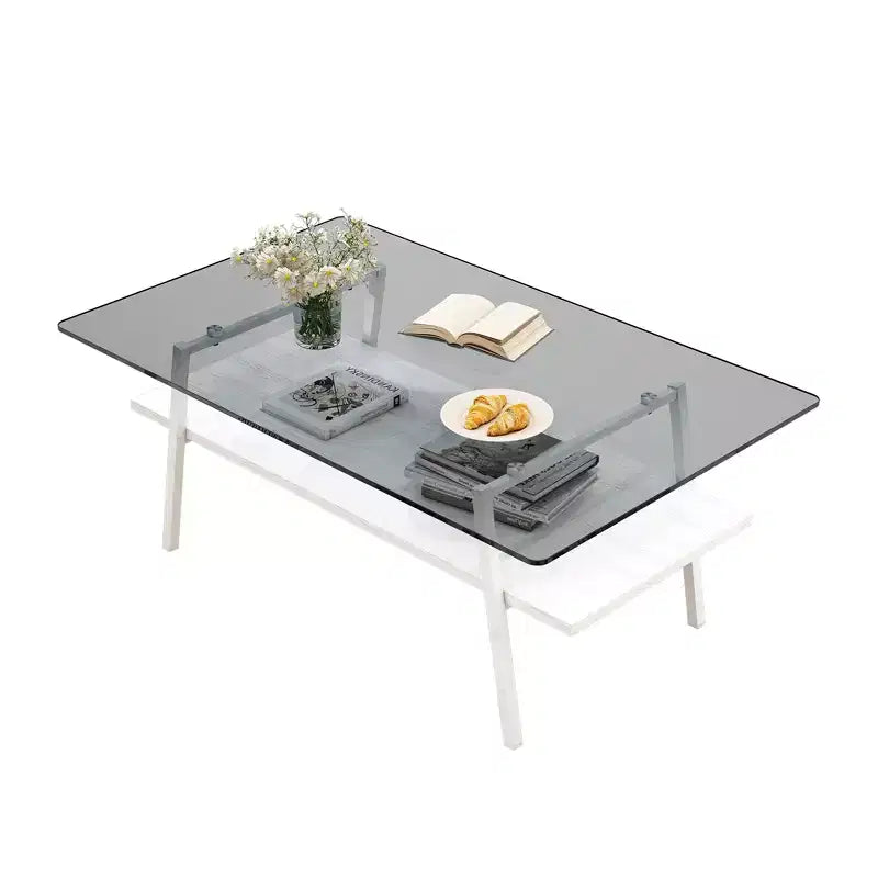 Rectangle Coffee TableGlass Coffee Table with Tempered Glass Top, Metal Legs, Modern Transparent Table for Living Room, Apartment, or Home