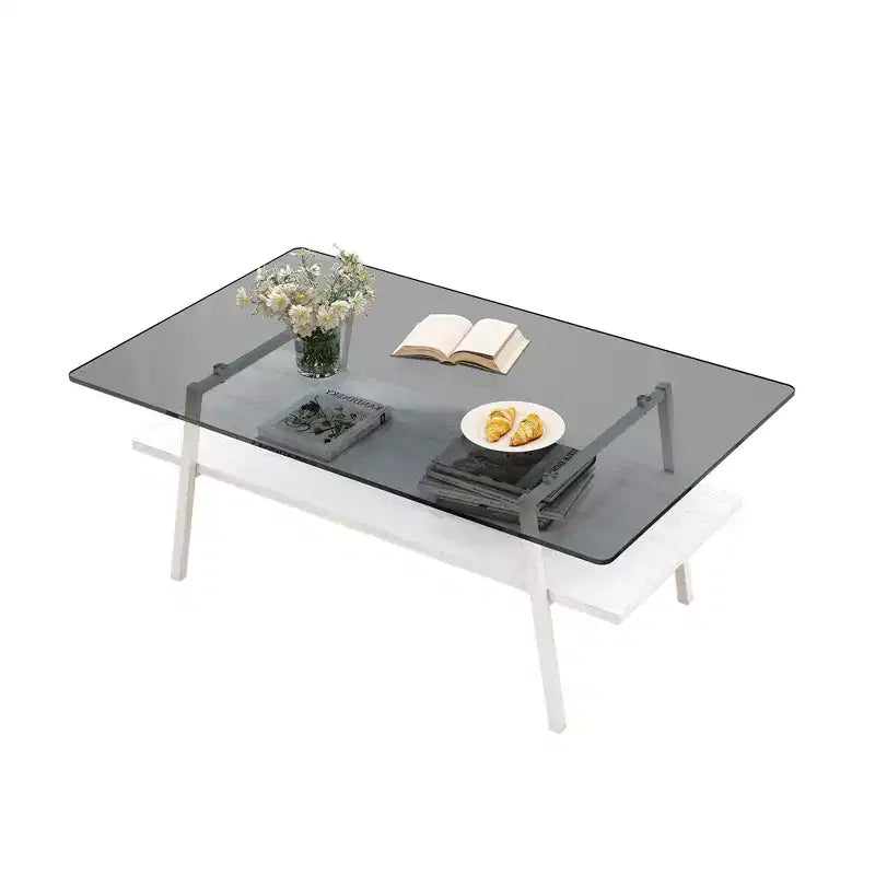 Rectangle Coffee TableGlass Coffee Table with Tempered Glass Top, Metal Legs, Modern Transparent Table for Living Room, Apartment, or Home
