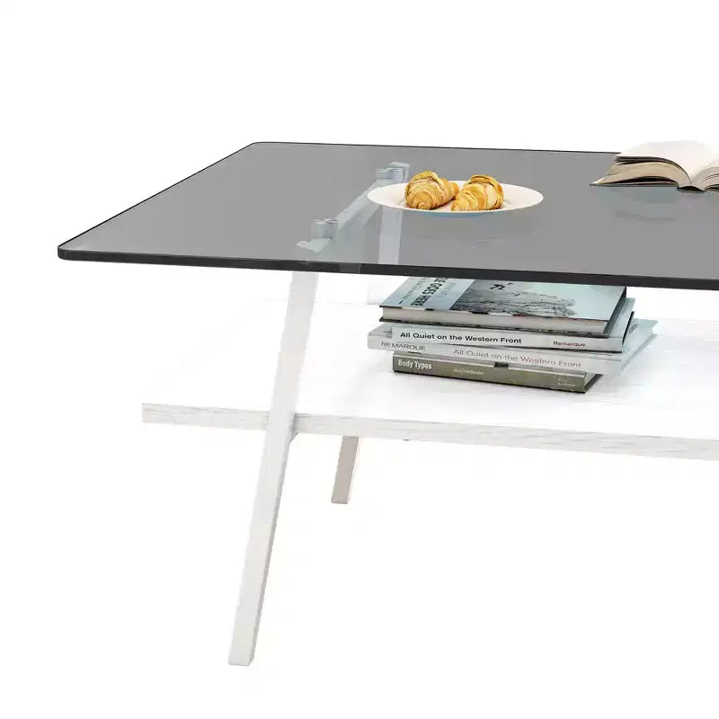 Rectangle Coffee TableGlass Coffee Table with Tempered Glass Top, Metal Legs, Modern Transparent Table for Living Room, Apartment, or Home