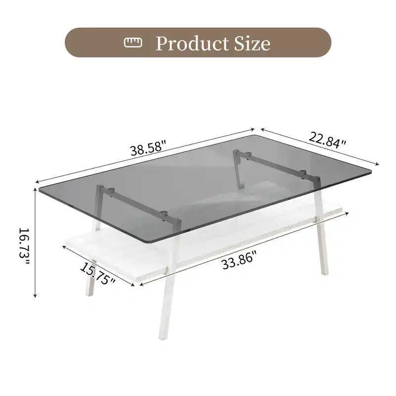 Rectangle Coffee TableGlass Coffee Table with Tempered Glass Top, Metal Legs, Modern Transparent Table for Living Room, Apartment, or Home