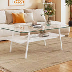 Rectangle Coffee TableGlass Coffee Table with Tempered Glass Top, Metal Legs, Modern Transparent Table for Living Room, Apartment, or Home