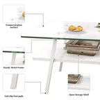 Rectangle Coffee TableGlass Coffee Table with Tempered Glass Top, Metal Legs, Modern Transparent Table for Living Room, Apartment, or Home