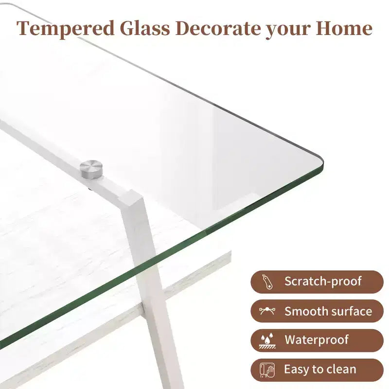 Rectangle Coffee TableGlass Coffee Table with Tempered Glass Top, Metal Legs, Modern Transparent Table for Living Room, Apartment, or Home