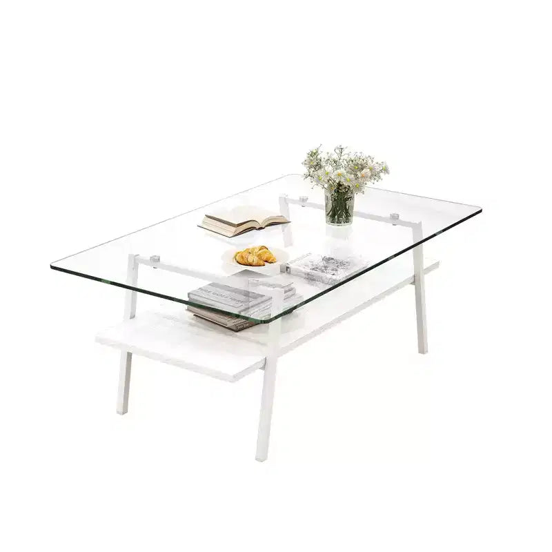 Rectangle Coffee TableGlass Coffee Table with Tempered Glass Top, Metal Legs, Modern Transparent Table for Living Room, Apartment, or Home