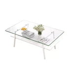 Rectangle Coffee TableGlass Coffee Table with Tempered Glass Top, Metal Legs, Modern Transparent Table for Living Room, Apartment, or Home
