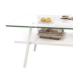 Rectangle Coffee TableGlass Coffee Table with Tempered Glass Top, Metal Legs, Modern Transparent Table for Living Room, Apartment, or Home