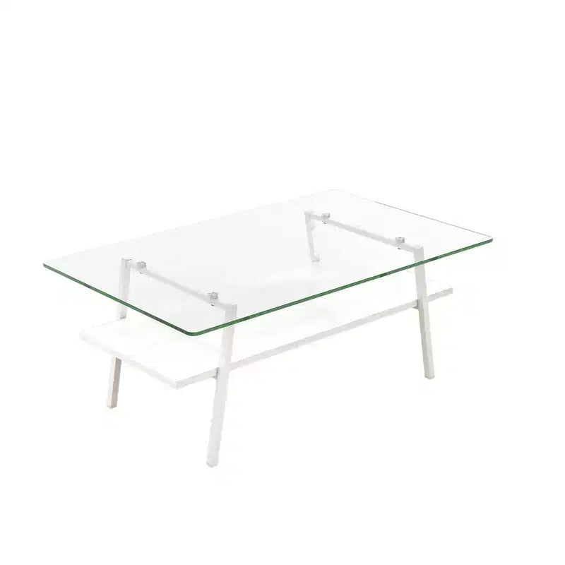 Rectangle Coffee TableGlass Coffee Table with Tempered Glass Top, Metal Legs, Modern Transparent Table for Living Room, Apartment, or Home
