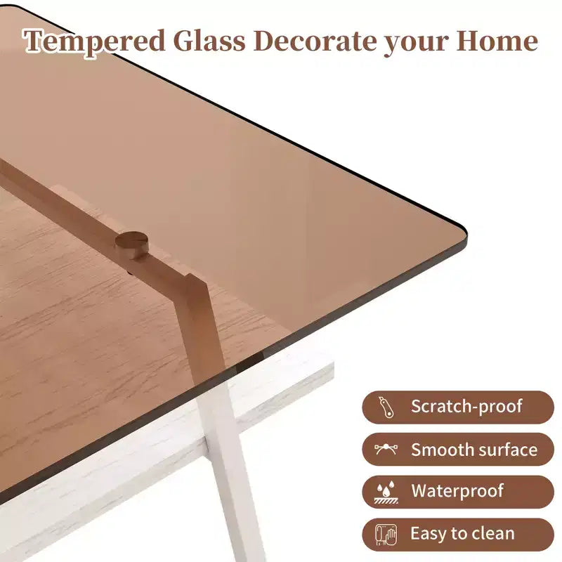 Rectangle Coffee TableGlass Coffee Table with Tempered Glass Top, Metal Legs, Modern Transparent Table for Living Room, Apartment, or Home