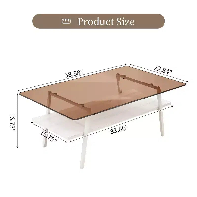 Rectangle Coffee TableGlass Coffee Table with Tempered Glass Top, Metal Legs, Modern Transparent Table for Living Room, Apartment, or Home