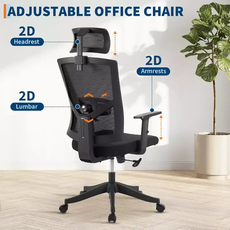 Ergonomic Office Chair ,Adjustable Mesh Desk Chair with Lumbar Support, Swivel Executive Chair on Rolling Wheels for Home, Office, Gaming