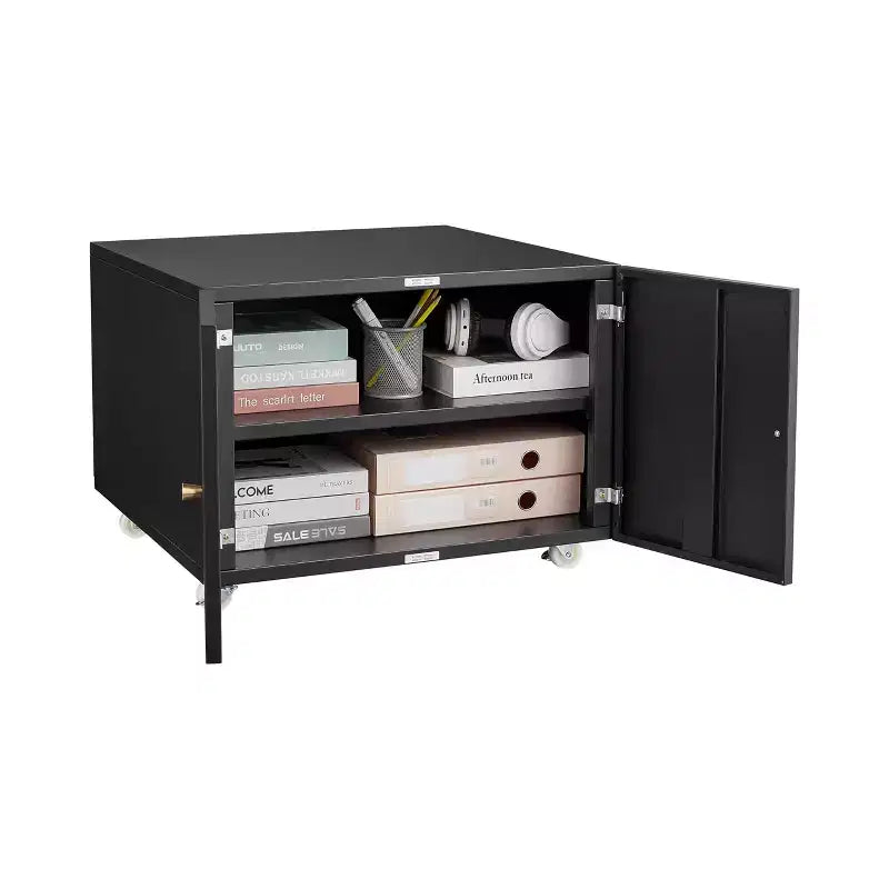 COZONY Printer Stand with Storage, 3D Heavy Duty Printer Table, Adjustable Shelf, Double-Door, on Wheels, Metal Fax Machine Table for Home Office