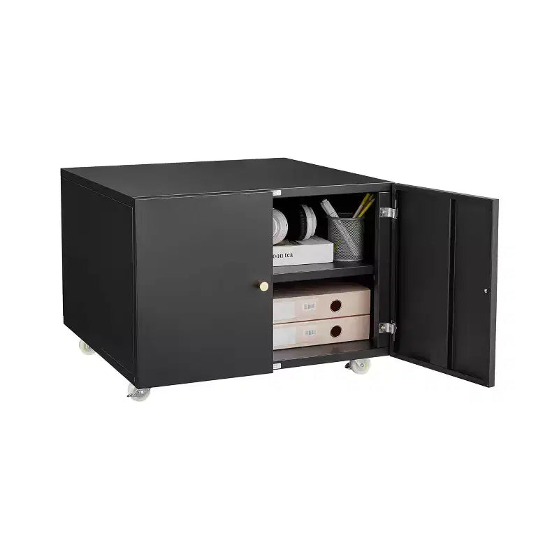 COZONY Printer Stand with Storage, 3D Heavy Duty Printer Table, Adjustable Shelf, Double-Door, on Wheels, Metal Fax Machine Table for Home Office