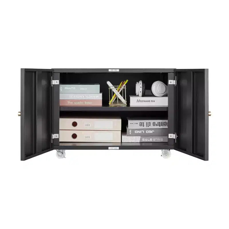 COZONY Printer Stand with Storage, 3D Heavy Duty Printer Table, Adjustable Shelf, Double-Door, on Wheels, Metal Fax Machine Table for Home Office