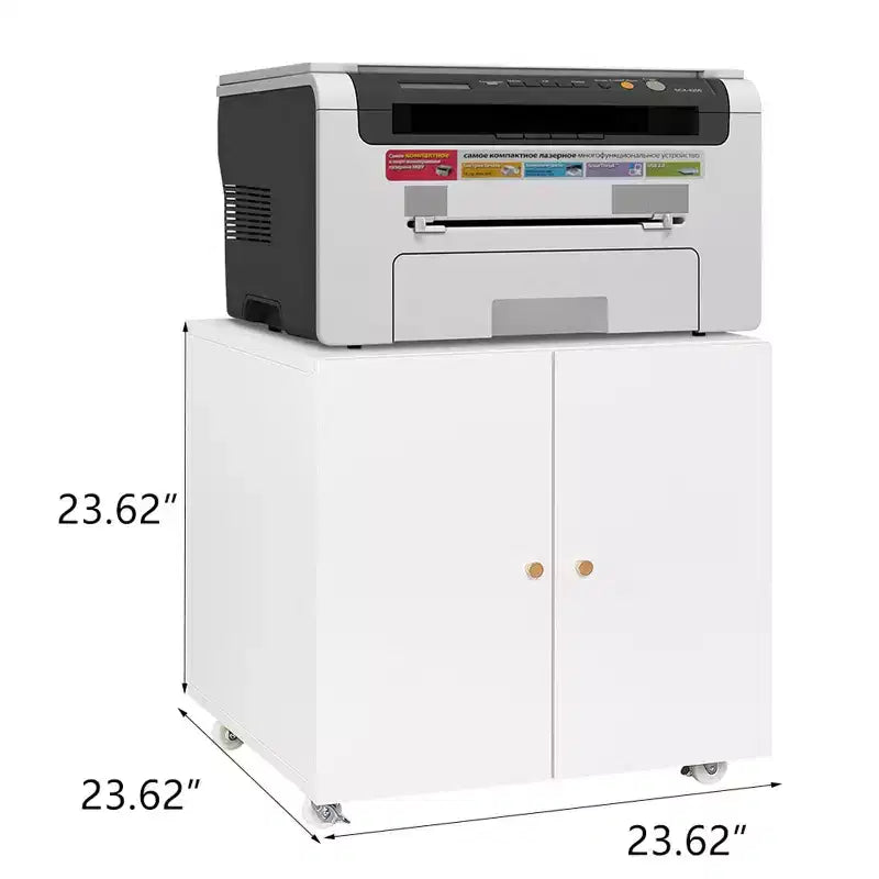 COZONY Printer Stand with Storage, 3D Heavy Duty Printer Table, Adjustable Shelf, Double-Door, on Wheels, Metal Fax Machine Table for Home Office