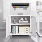 COZONY Printer Stand with Storage, 3D Heavy Duty Printer Table, Adjustable Shelf, Double-Door, on Wheels, Metal Fax Machine Table for Home Office