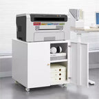 COZONY Printer Stand with Storage, 3D Heavy Duty Printer Table, Adjustable Shelf, Double-Door, on Wheels, Metal Fax Machine Table for Home Office