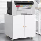 COZONY Printer Stand with Storage, 3D Heavy Duty Printer Table, Adjustable Shelf, Double-Door, on Wheels, Metal Fax Machine Table for Home Office