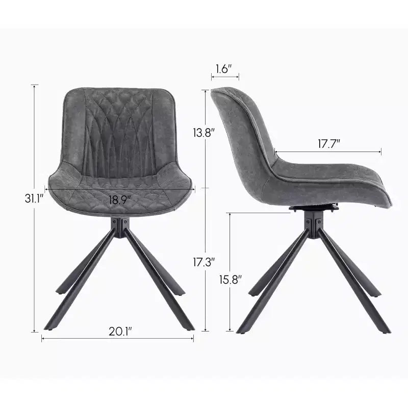 TUYOHW Modern Swivel Dining Chair Set of 2,Accent Chair with Black Metal Legs,Leather & Suede Upholstered Chair for Dining Room,Kitchen,Brown