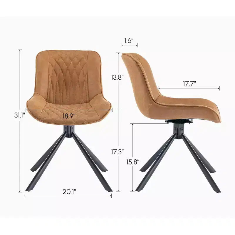 TUYOHW Modern Swivel Dining Chair Set of 2,Accent Chair with Black Metal Legs,Leather & Suede Upholstered Chair for Dining Room,Kitchen,Brown