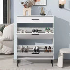 TUYOHW Shoe Cabinet with 2 Flip Drawers, Freestanding Entryway Storage Organizer with Metal Legs & Top Drawer,White