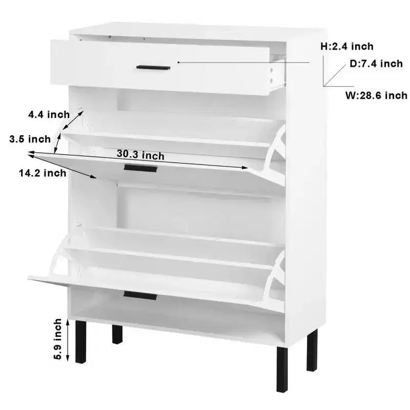 TUYOHW Shoe Cabinet with 2 Flip Drawers, Freestanding Entryway Storage Organizer with Metal Legs & Top Drawer,White