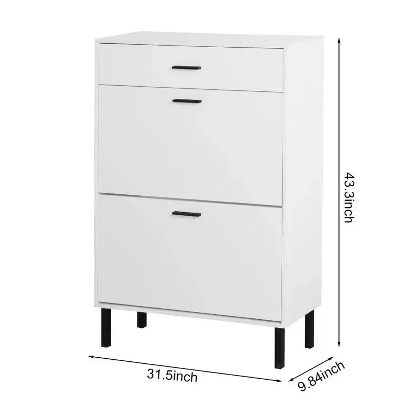 TUYOHW Shoe Cabinet with 2 Flip Drawers, Freestanding Entryway Storage Organizer with Metal Legs & Top Drawer,White