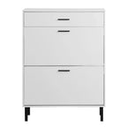 TUYOHW Shoe Cabinet with 2 Flip Drawers, Freestanding Entryway Storage Organizer with Metal Legs & Top Drawer,White