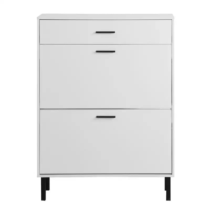 TUYOHW Shoe Cabinet with 2 Flip Drawers, Freestanding Entryway Storage Organizer with Metal Legs & Top Drawer,White