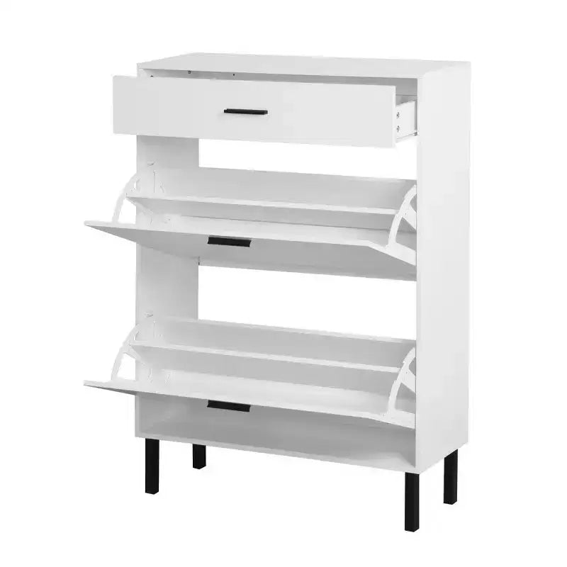 TUYOHW Shoe Cabinet with 2 Flip Drawers, Freestanding Entryway Storage Organizer with Metal Legs & Top Drawer,White